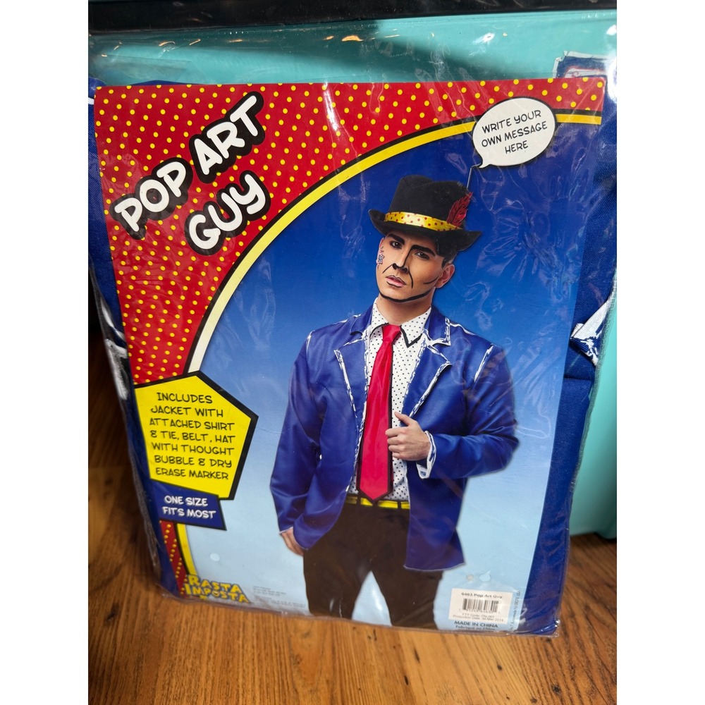 Rasta Imposta Pop Art Guy Costume Blue Comic Book Jacket Hat One Size 6463
